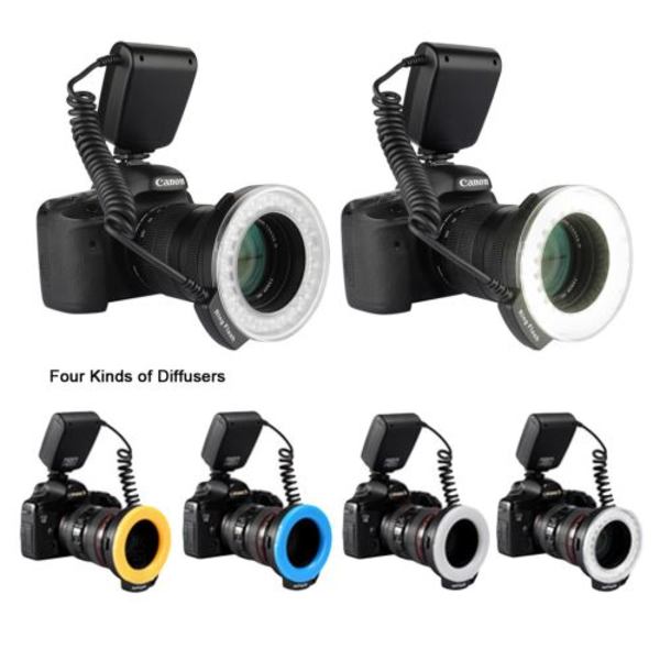 Makroringblixt för Canon/Nikon/Panasonic/Pentax RF-550D och 4 diffusorringar