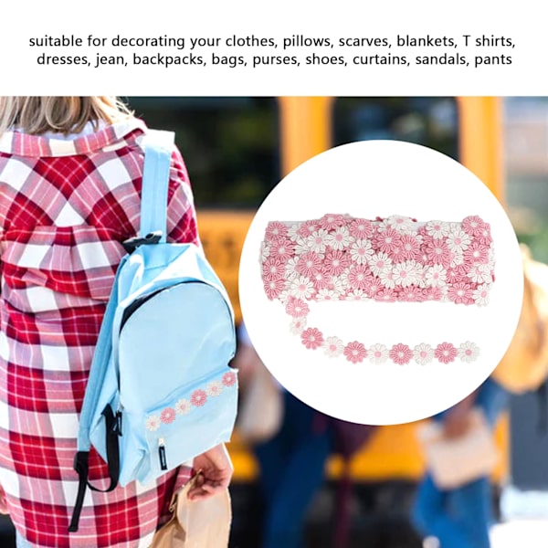 Daisy-lappar 15 meter polyester söta rosa vita blommor bred applikation blomsterlappar för sömnad broderi DIY