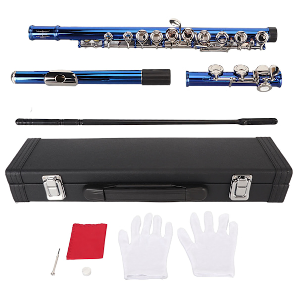 Treasure Blå Flöjtinstrument, Högkvalitativ Kopparlegering Säkerställer Rik Resonans, Elegant Utseende & Underbar Design, Mjuk Ton för Orkester