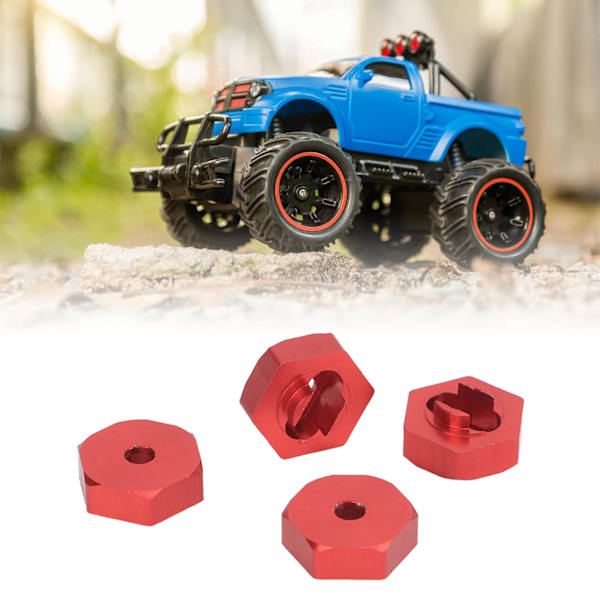 4PCS hjulnavadapter i aluminiumlegering, hjulnavkoppling för Traxxas LaTrax Teton 1/18 RC-bil, röd