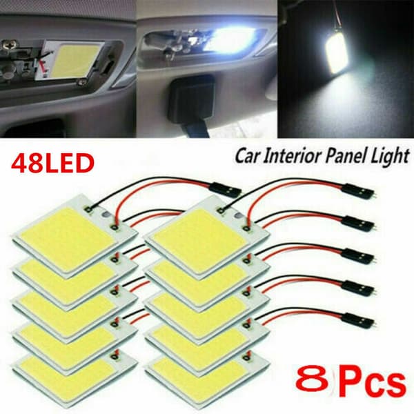 8 stk 48 SMD COB Hvit LED Panel T10 Bil Interiør Panel Lys 12V