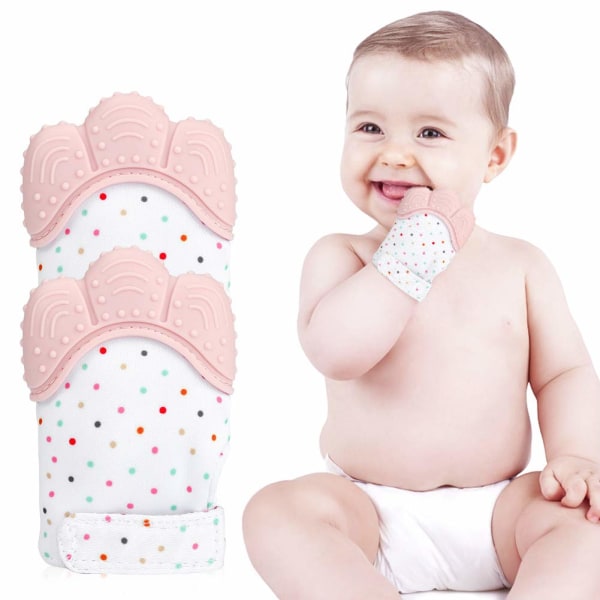 Handske baby 2-pack silikonbitringhandske i livsmedelskvalitetspolyester för spädbarn Barnbitning Leksaker Lugnande smärtlindring Mitt Stimulerande bitring