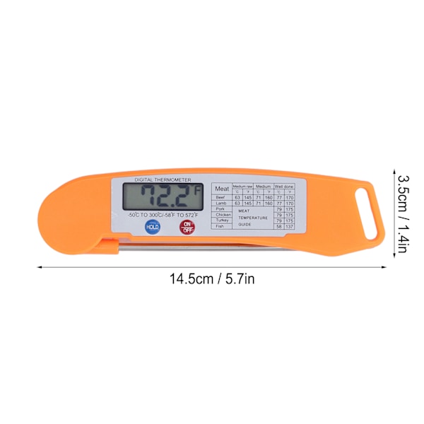 Digital Elektronisk Mattermometer Vikbart Intelligent Direktläsande Termometer för Matlagning Orange