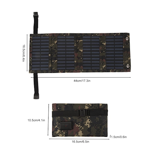 Fällbar Solpanel med USB-port 5.5V 20W Monokristallin Hög Effektivitet IP65 Vattentät för Utomhus Camping Kamouflage