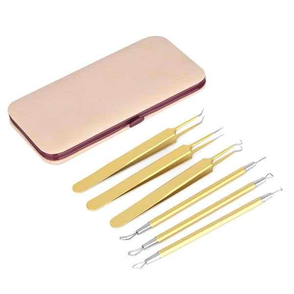 6st Blackhead Acne Clip Nål Pincett Pimple Extractor Remover Tool Set(guld)