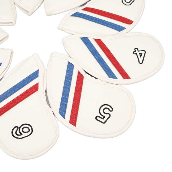 9PCS Golfklubbs Huvudskydd PU Litchi Mönster Dubbel Snedstreck Broderi Kardborreband Stängning Golf Huvudskydd Set för Träning Vit