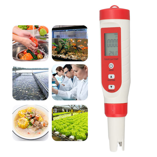 Digital Vatten Testare Penna 4 i 1 PH TDS EC Temp Mätare IP65 Vattentät Multifunktionell Vatten Testare med HD LCD-skärm