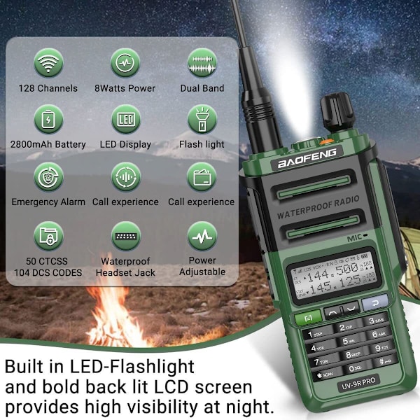 Baofeng UV-9R PRO 8W Tri-Power Dubbelbands Vattentät Tvåvägsradio Walkie Talkie