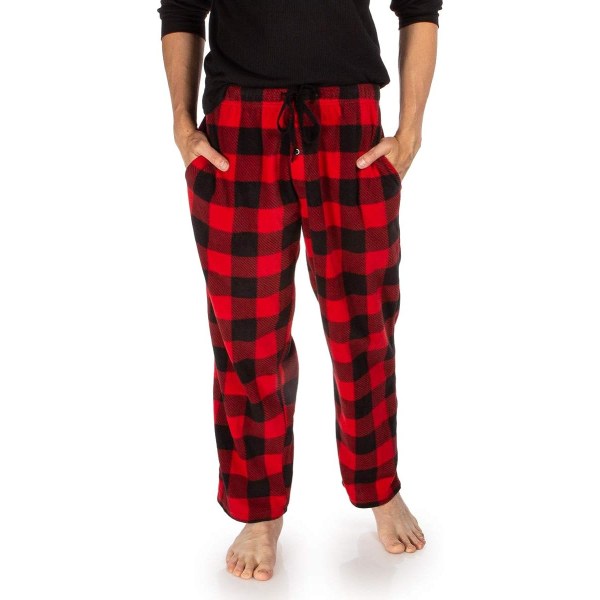 3-pack rutiga herrpyjamasbyxor set botten fleece lounge sovkläder PJs med fickor mikrofleece