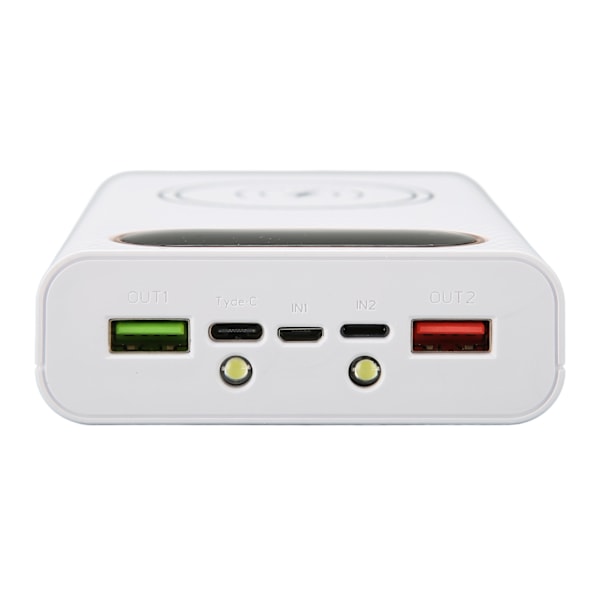 Powerbank-fodral, bärbar laddare för användning på språng, vit, dubbla USB-utgångar, tre ingångsportar, mångsidiga användningsområden, exceptionell kundsupport