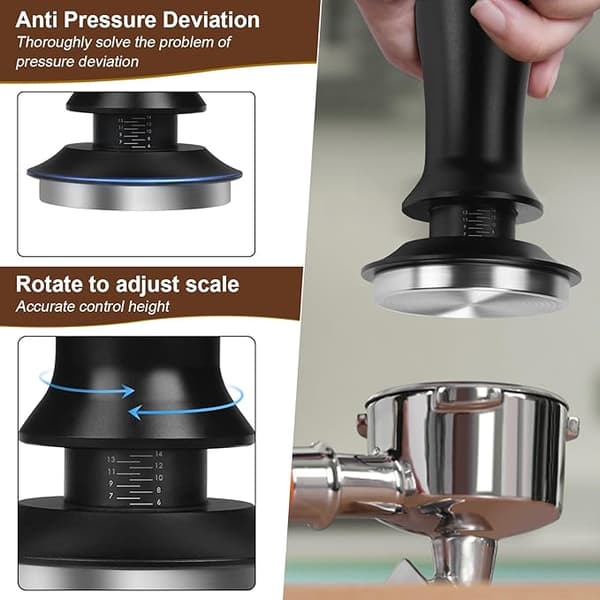 Espressostøder med fjederbelastet design, justerbar dybde kalibreret kaffestøder 304 rustfrit stål base med bølget bund, espressotilbehørssæt