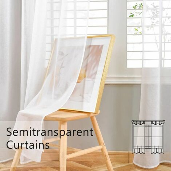 Vit slöjgardin 140x160cm i imitation linneeffekt med öljetter Voile gardiner Dekoration Sovrum Korta inredningsgardiner för barnrum