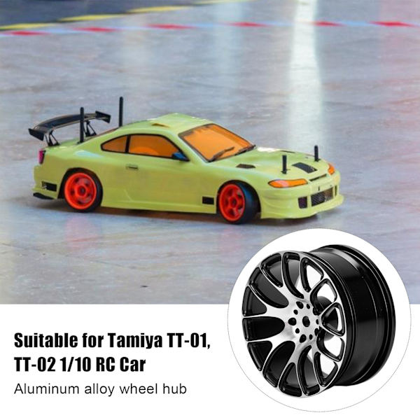 4 st RC-hjulnav i aluminiumlegering, fälgar 52 mm för Tamiya TT-01 1/10 RC-bil, svart
