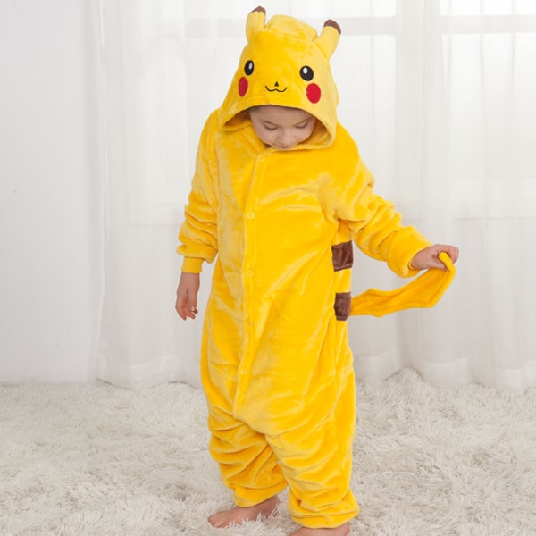 Barn Jumpsuits Kostym Djur Onesie Nattlinne Pyjamas Hoodies Sovkläder Cosplay Mardi Gras Kostym Jul Halloween (Pikachu 130cm)