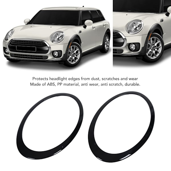 Vänster Höger Strålkastare Trim Ring Strålkastare Båge 51137351371 för Clubman F54 2014‑2019 Blank Svart