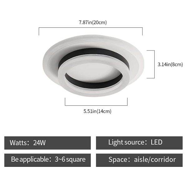 Rund LED-taklampa, 20W modern designkrona, 3000K akrylmetalltaklampor lämpliga för badrum, sovrum, kök, vardagsrum, matsal