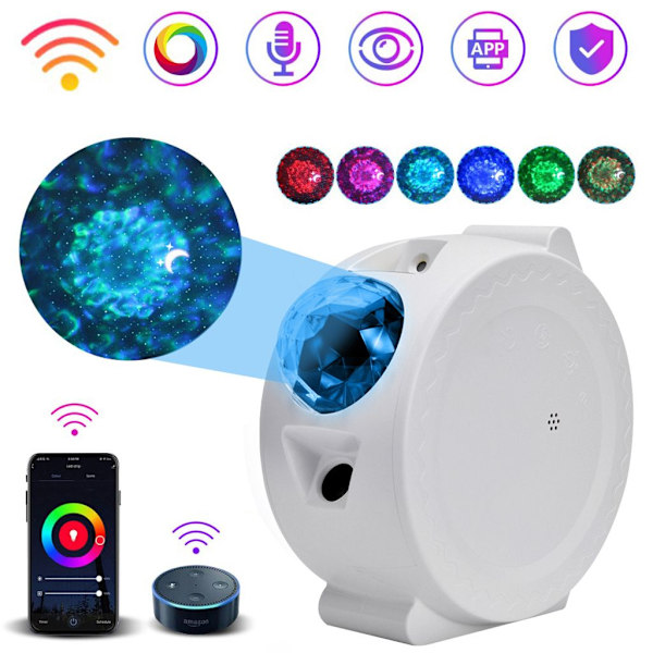 Smart LED Stjärnhimmel Projektor Wifi Kontroll Musik Synk Vattenvåg Nattljus