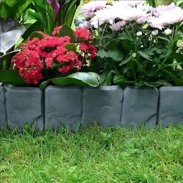 Trädgårdshäcksgräns i Plast med Steneffekt för Blomsterrabatter, Gräsmatta, Växter, Dekorativa Kantpaneler, 10 st