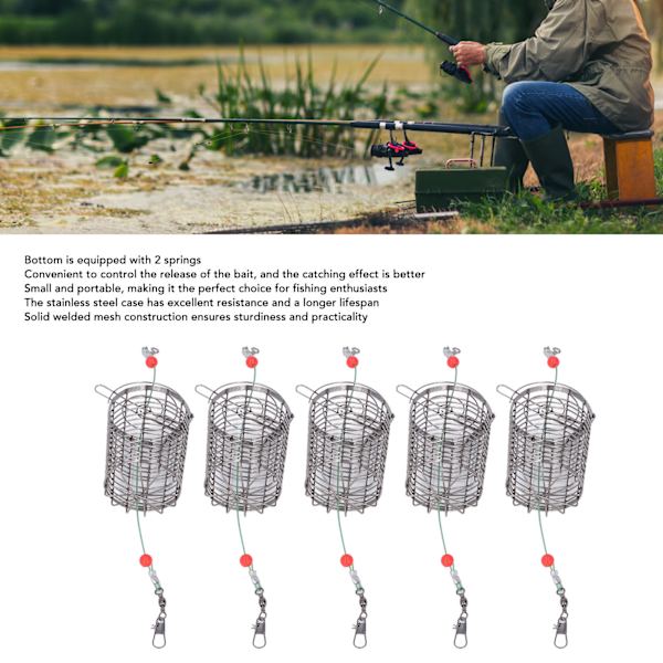 5 st fiskebete burar lockbete bur rostfritt stål fiskefälla korg matare hållare M