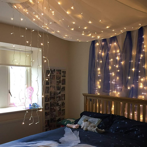 2-pack 300 LED Gardinsträngljus Bröllop Fest Hem Trädgård Sovrum Utomhus Inomhus Väggdekorationer, Varmvit LED-belysning
