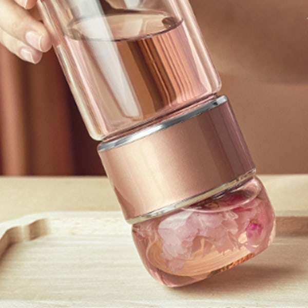 280ml Te-vattensepareringskopp Dubbelskiktsisolering Transparent Teinfuserflaska för daglig roséguld