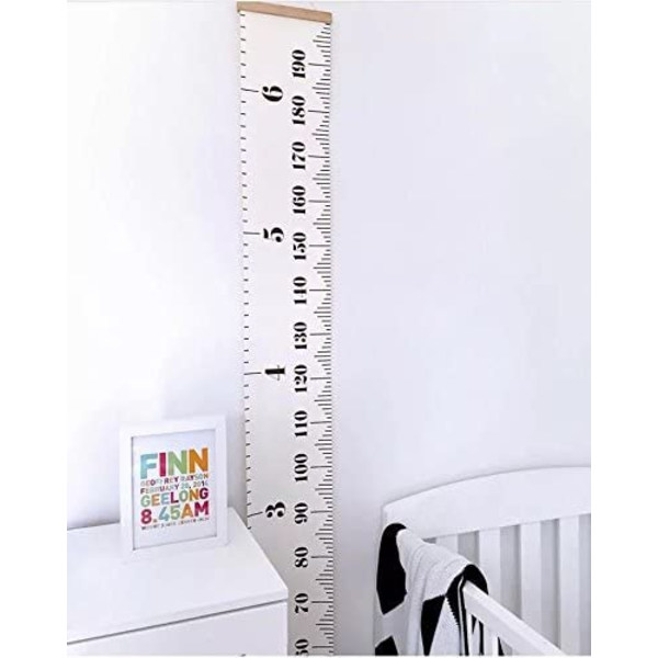 Tillväxtdiagram för barn, träram tygduk höjdmätningslinjal från baby till vuxen för barnrumsdekoration 7,9 x 79 tum