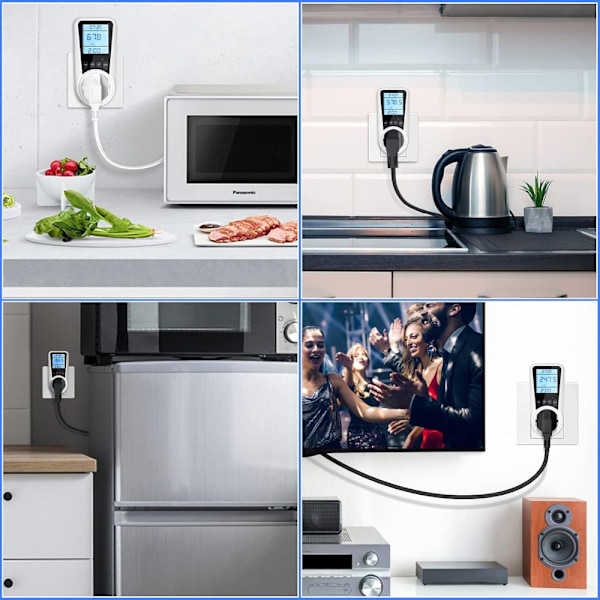 Elmätare för hemmakontor, strömförbrukningsmätare med bakgrundsbelyst LCD-skärm, energisparande enhet för bred användning, realtidsövervakning
