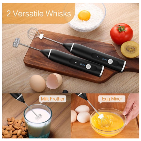 Handhållen mjölkskummare, USB-uppladdningsbar kaffeskummare med vispar i rostfritt stål, 3-hastighetsjustering för Bulletproof Coffee, Latte, Cappuccino, Varm