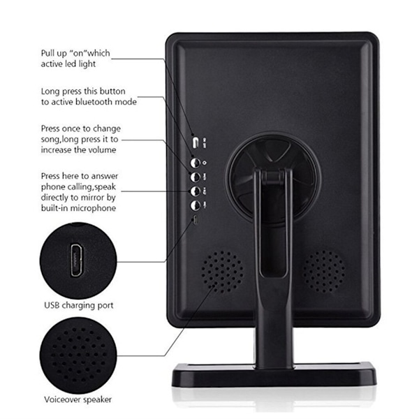 Sminkspegel med spegel med lampor och Bluetooth-högtalare, Reflect Beauty LED trådlös vridbar smart hem-ljudspegel med bricka