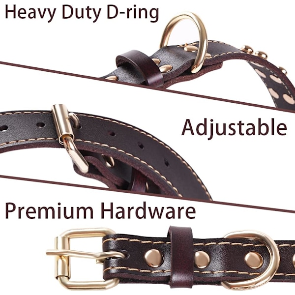 Elegant Hundhalsband, Äkta Läder för Små Raser, Guldfärgad Legering &amp; Robust Kopplingsring, Justerbart, Komfort &amp; Hållbarhet för Din