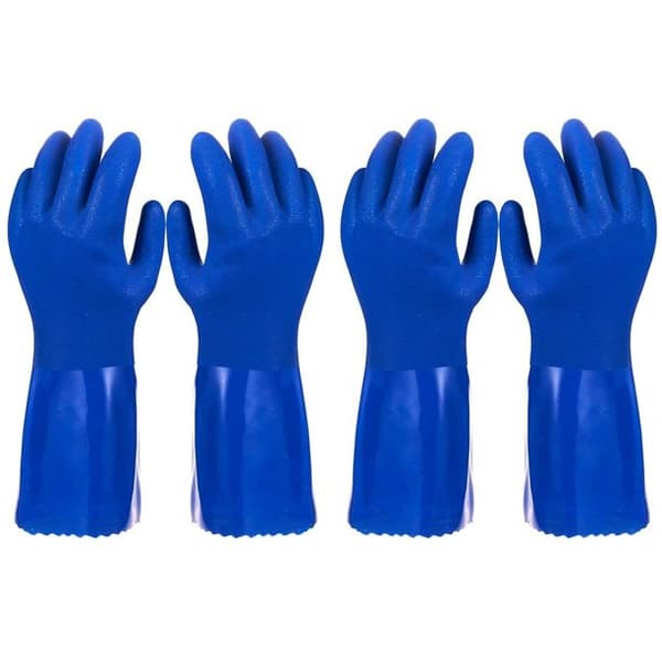 PVC-handskar med bekvämt bomullsfoder, halkfri yta för säker hantering, latexfria återanvändbara diskhandskar (Small, Blå)