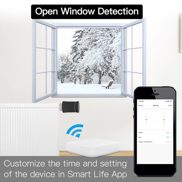 Smart Radiator Thermostat Ventil APP Fjärrkontroll Timing Energisparande Temperaturkontrollventil Hemuppvärmningsventil för Zigbee för Tuya Svart