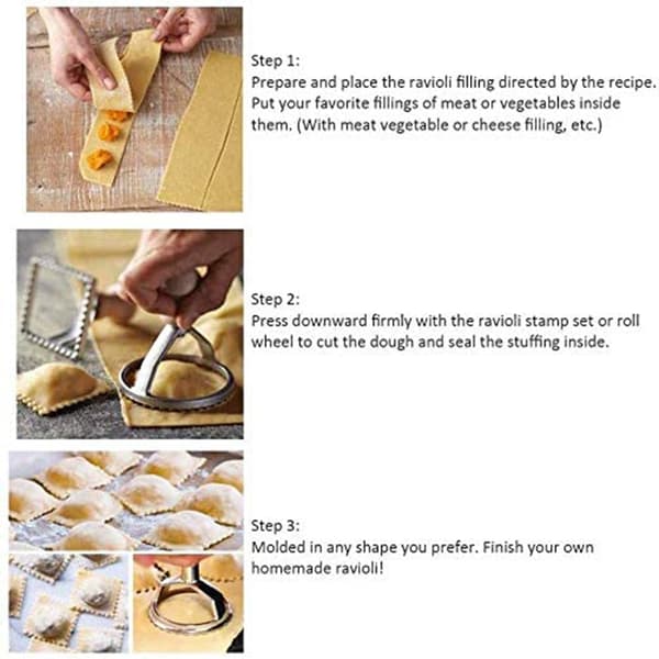 Elegant Pastakuttersett, 4-delt Raviolilager for kreative kokker, Eiketre og rustfritt stålkonstruksjon
