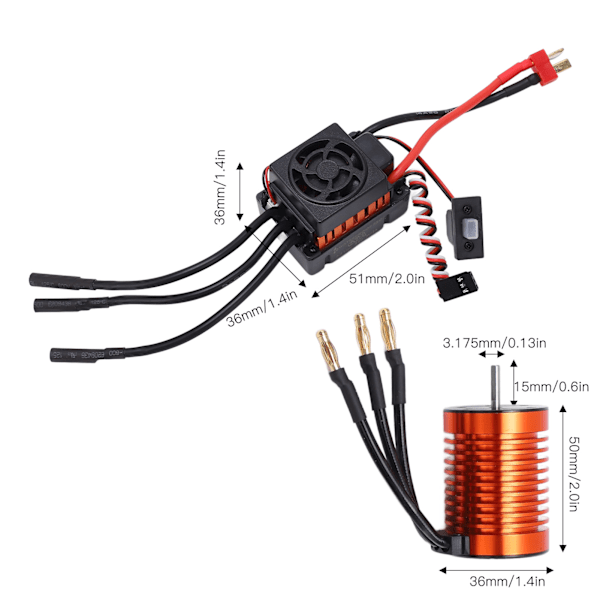 F540 4370KV RC borstlös motor 60A ESC vattentät T-kontakt motor ESC-set för alla 1/10 borstlösa RC-bilar