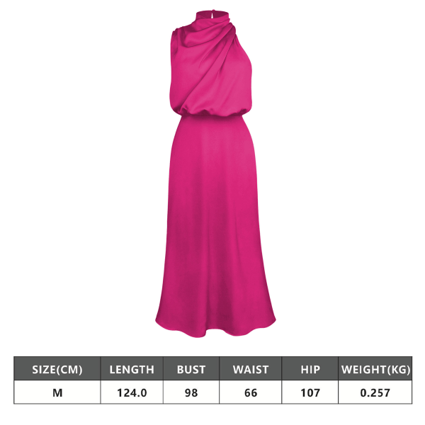 Elegant ärmlös halterneck satin sommar bröllop kvällsklänning för kvinnor (M)