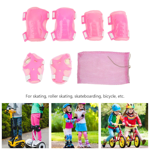 6 st / set rullskridsko skyddsutrustning justerbar knä armbåge handflata skydd för 6-18 år gammal rosa