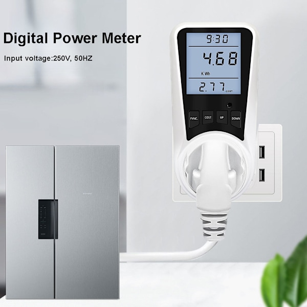Elmätare för hemmakontor, strömförbrukningsmätare med bakgrundsbelyst LCD-skärm, energisparande enhet för bred användning, realtidsövervakning