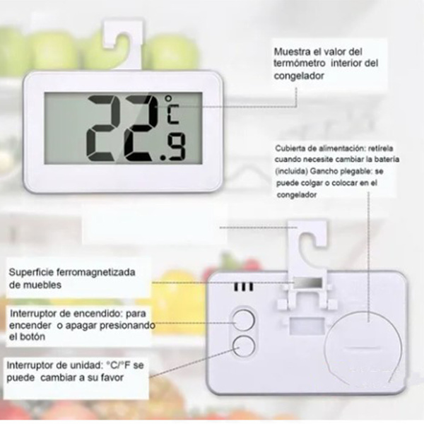 Digital Frysrumstermometer Vit Mini Känslig Energisparande Kylskåpstermometer för Hemmet