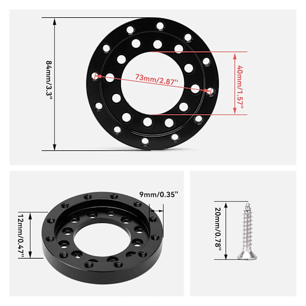 Rattadapterplatta i Svart CNC Aluminiumlegering för Logitech G25 G27 G29 G920 13 14 tum Ratthjul 73mm/2.87 tum