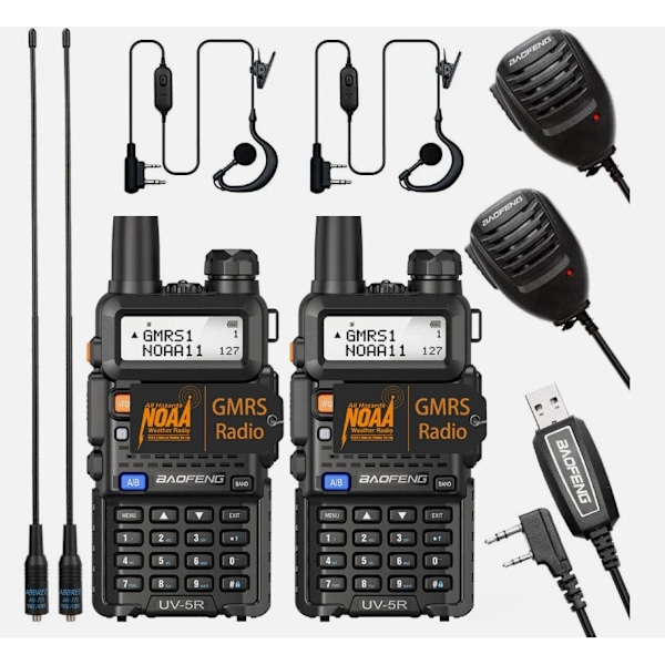 US Long Range 100 mil Walkie Talkie Tvåvägsradio Laddningsheadset GMRS 2-PACK