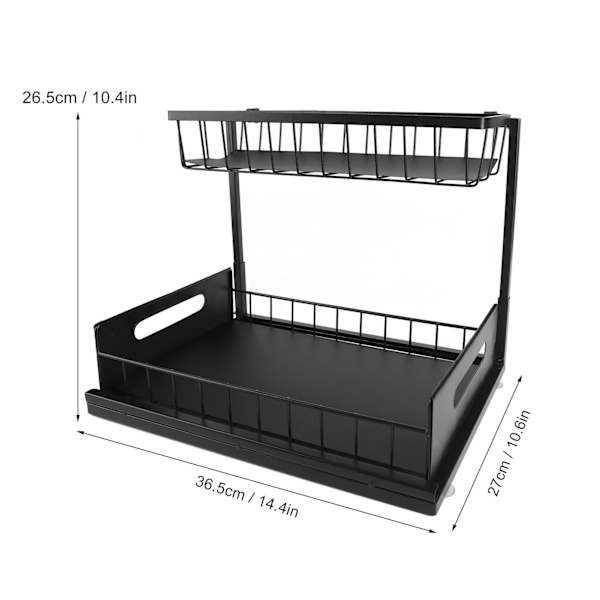 Under Sink Organizer L-forma 2-nivåers utdragbar diskbänkhylla för under kök badrum diskbänk arrangörer och förvaring svart