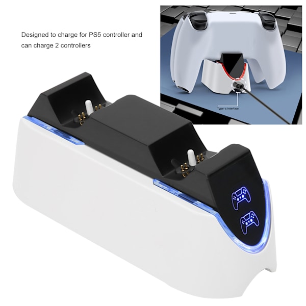 Ps5 Kontroll Laddningsstation, Ps5 Tillbehör Med Snabb Laddning För Dualsense & Edge Kontroller, LED-Indikatorer & Unik Design, Blått Ambient Ljus