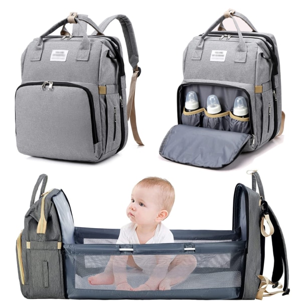Baby ryggsäck, blöjryggsäck, baby väska reseryggsäck med skötunderlägg, multifunktionell vattenavvisande byte med stor kapacitet