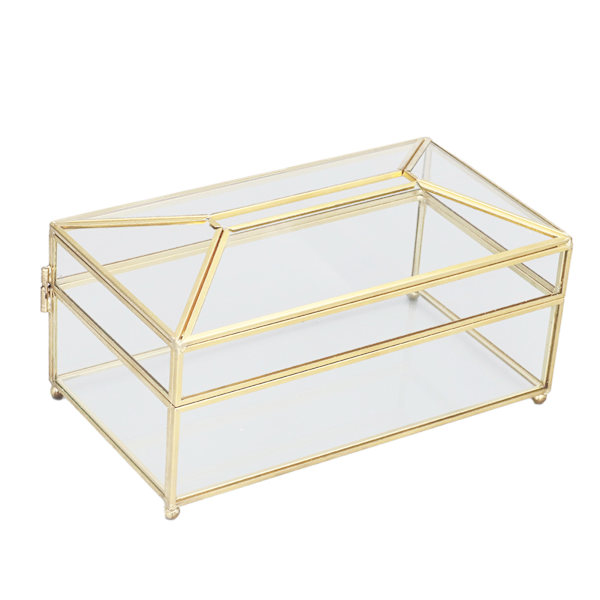 Dekorativ glas servett förvaringslåda fashionabla utsökt transparent glas vävnadslåda för hem bröllop