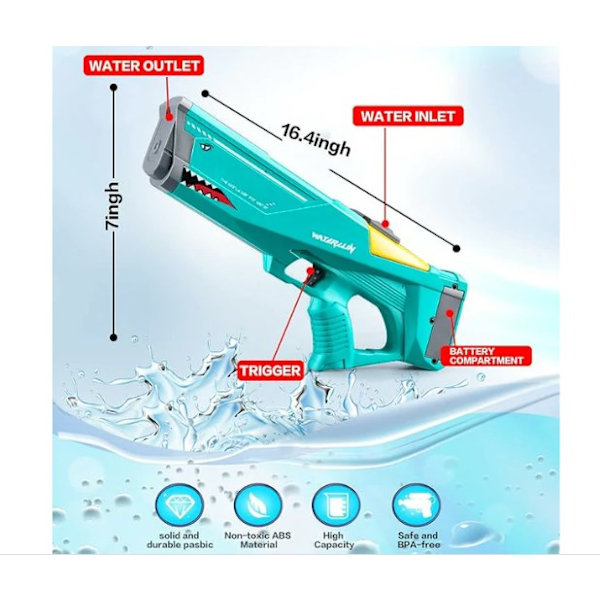 Summer Splash Master, Klassisk Design Elektrisk Vattenpistol, Högkapacitetstank för Längre Stridsessioner (Grön)
