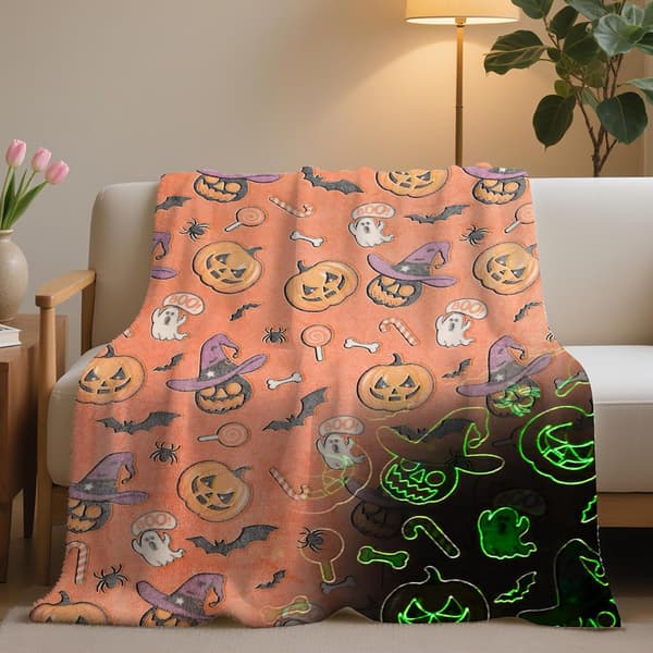 Halloween lysende flanellteppe, varmt teppe, egnet som plysjgaver til gutter og jenter, sofateppe, barneteppe Størrelse 75*100cm Size 75*100cm