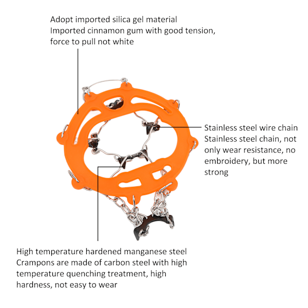 2 st isgrepp halkfria skoklampor snögrepp med 8 spikar för vandring promenader bergsklättring orange