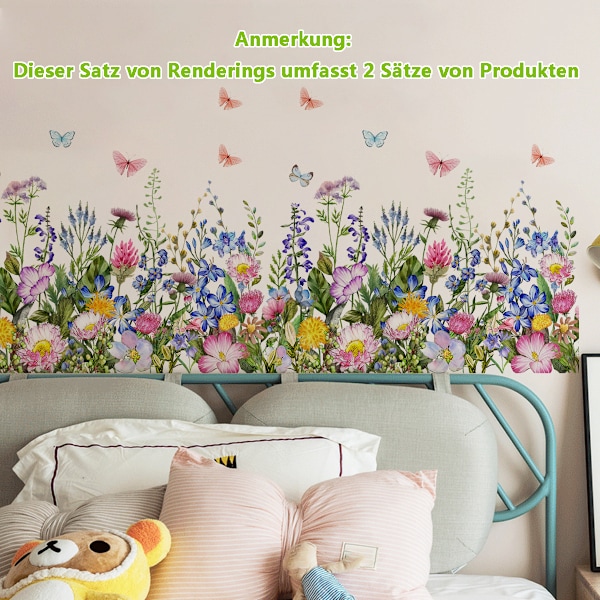 Väggtatuering trädgård blommor väggdekal färgglada blommor fjärilar väggdekal sovrum vardagsrum soffa bakgrund väggdekoration