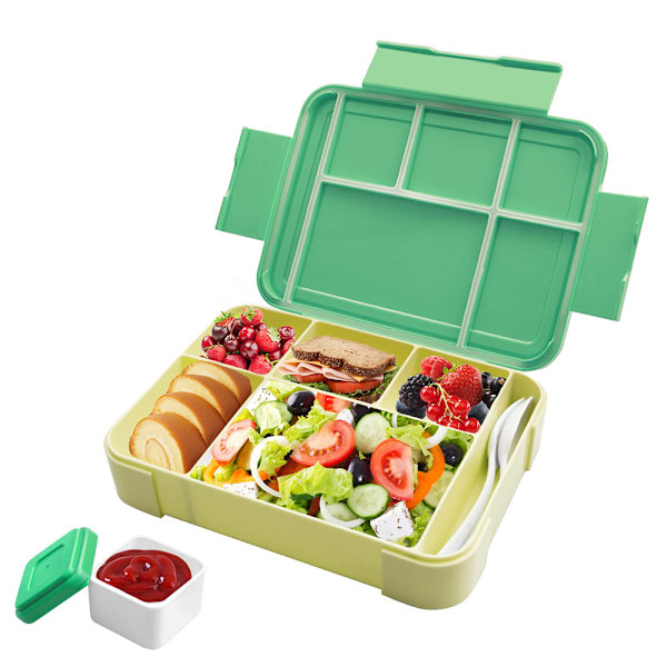 Lunchlåda för barn med fack, lunchlåda för barn med 6 fack och en separat såslåda, Bento-låda för barn BPA-fri, läckagesäker design, perfekt för