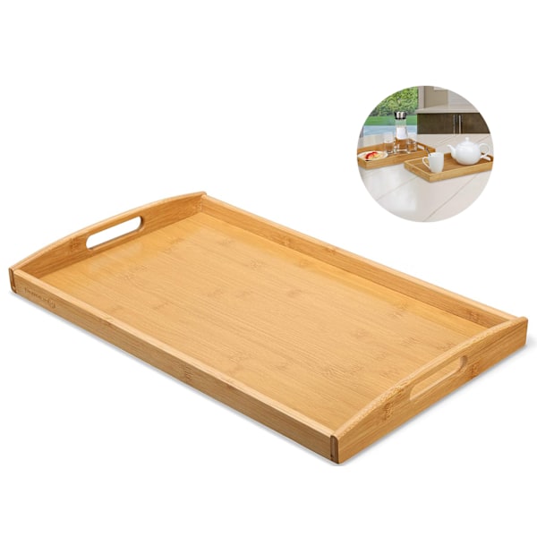 Miljövänliga Bambu Stapelbara Brickor, Träbricka i Bambu med Försänkta Grepp för Enkel Hantering och Multifunktionell Design, Perfekt för Köket Eller
